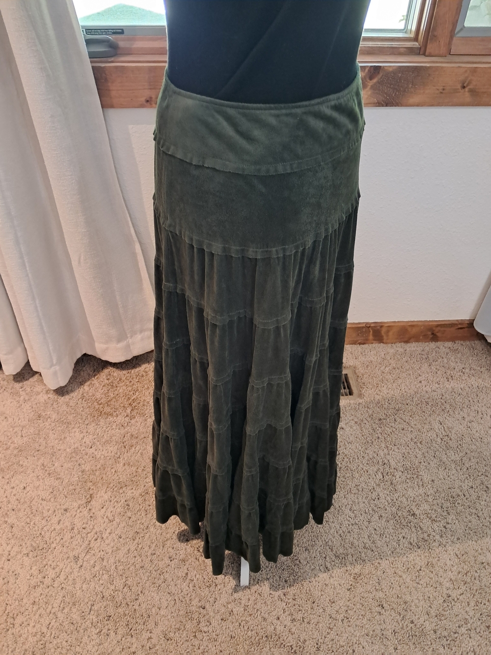 Tribal Olive Green Tiered Maxi Skirt - Picture 6 of 16